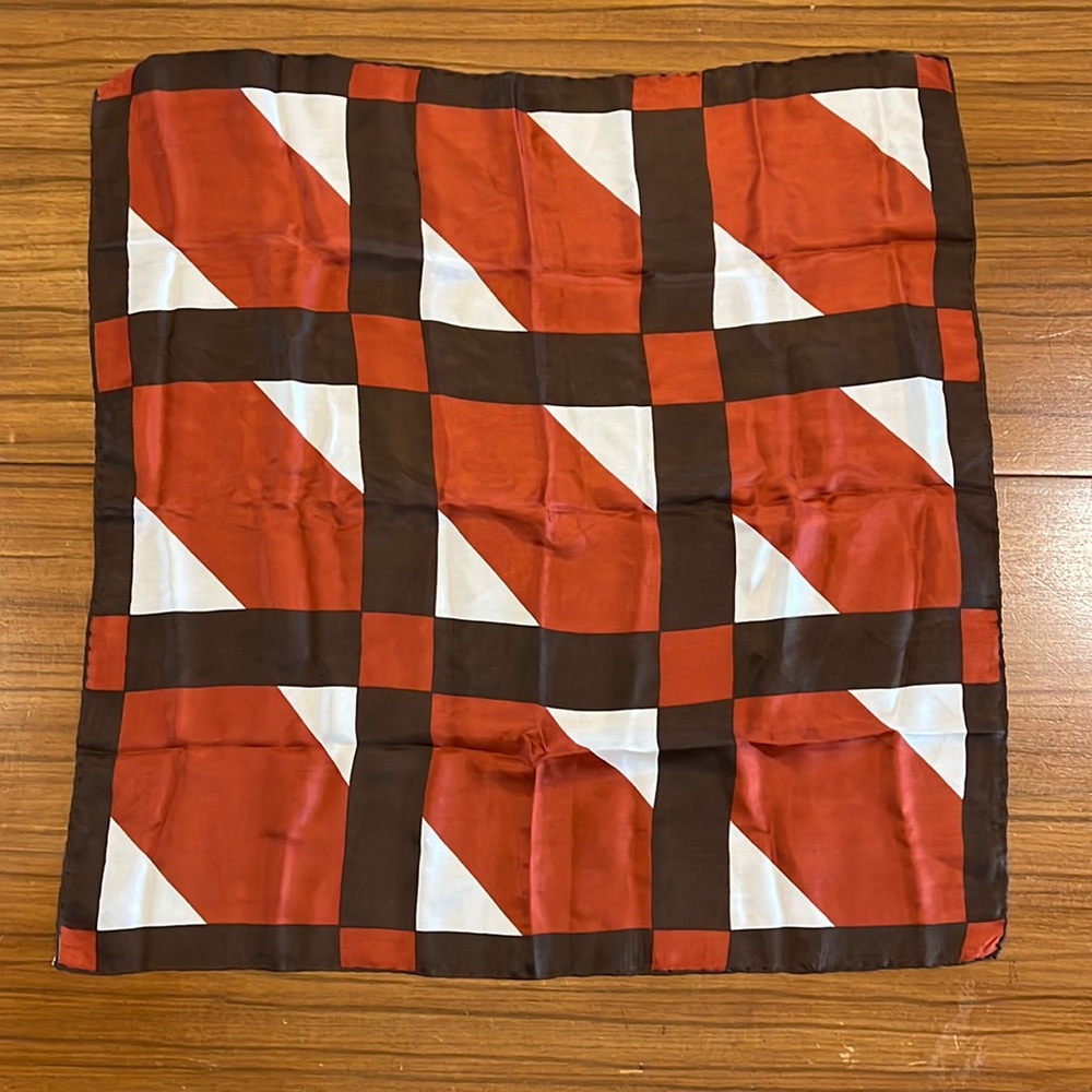 Glentex mid century geometric print silk scarf hand rolled made in Japan